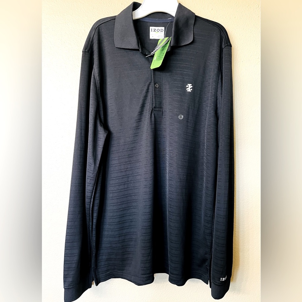 Izod Golf Polo Shirt Long Sleeve Mens Size Medium Black NWT